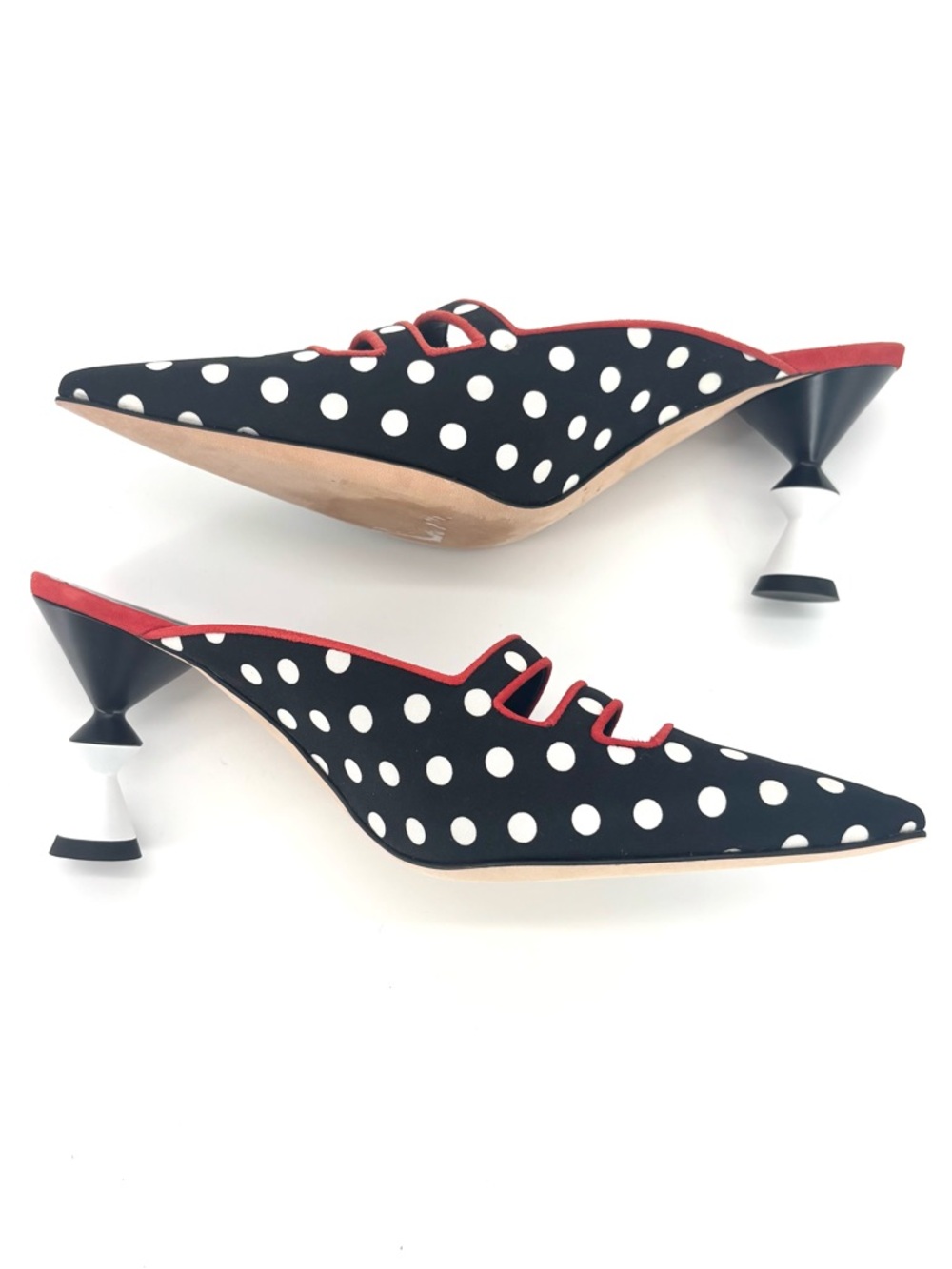 Manolo Blahnik Cciolo Polka Dot Pointed Toe Sculptural Heel Mule Pumps 36.5 - Picture 6 of 9
